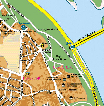 Фрагмент карти Києва з сайту «Весь Київ»