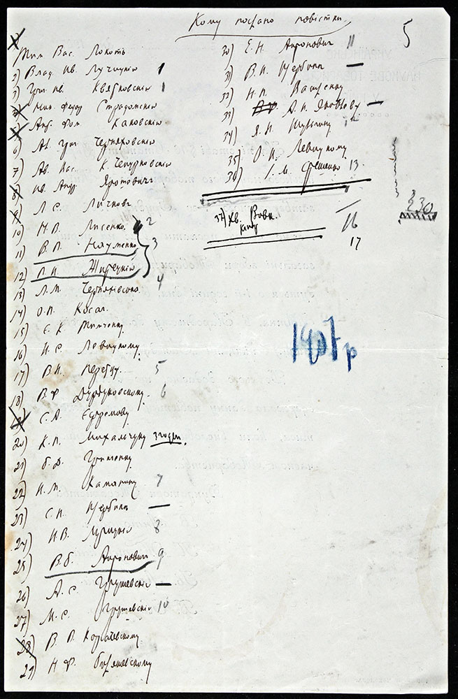 Список запрошених на перші загальні збори УНТ,  які стали й першими членами Товариства Квітень 1907 р. ІР НБУВ